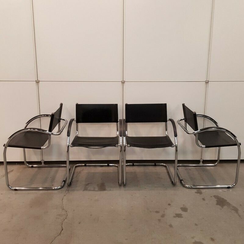 Set Of 4 Black Mart Stam Style Armchairs With Curved Armrest photo 605.0