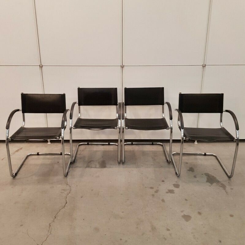 Set Of 4 Black Mart Stam Style Armchairs With Curved Armrest photo buy