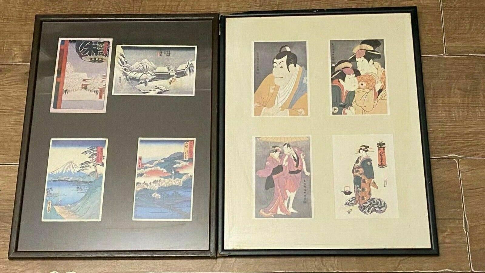 8 Woodblock Print Japan Ukiyoe Asahi Card In Glass Frame
