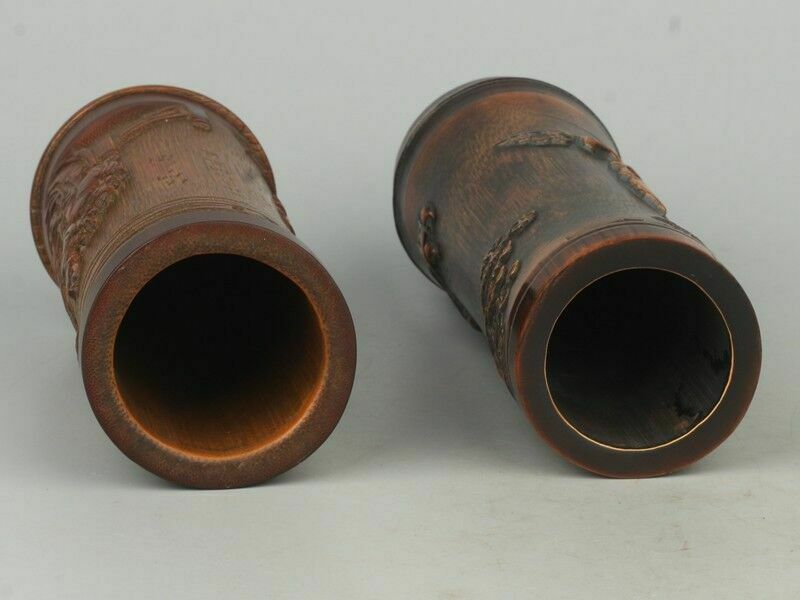 400.0 A Pair Of Chinese Bamboo Carving Brush Pen Holders    Circa 1930 1960 photo