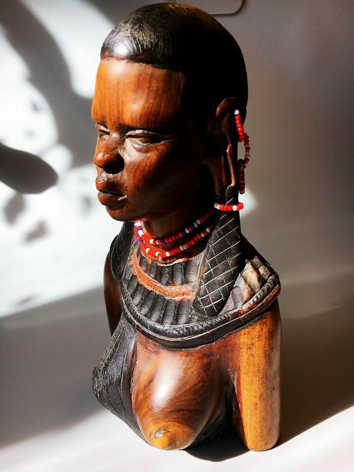 Africa Handcarved Rosewood Tribal Lady Figurine photo vinterior
