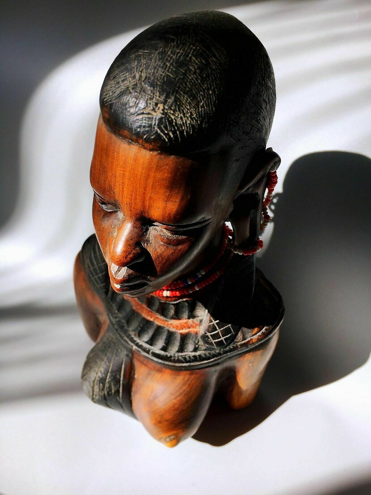 Africa Handcarved Rosewood Tribal Lady Figurine photo vintage