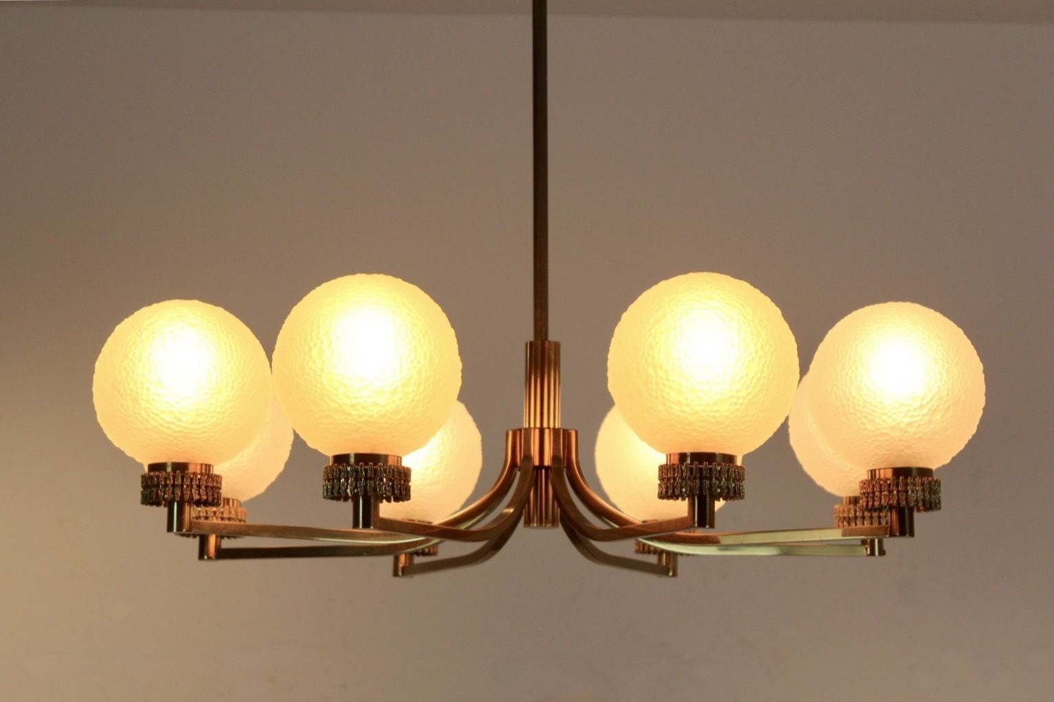 Lighting French Brass And Frozen Glass Chandelier photo