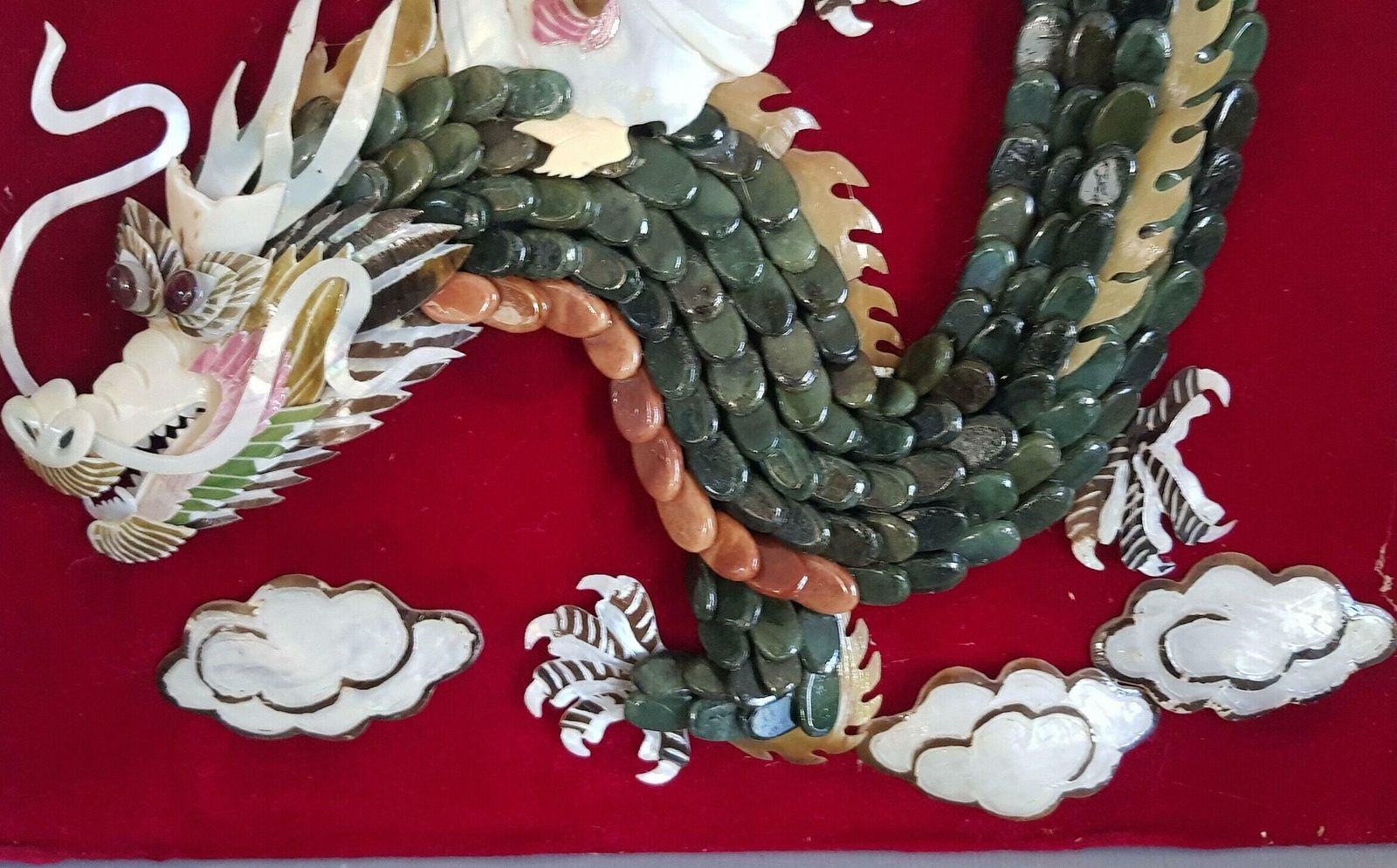 Chinese Dragon Wall Plaque Work Of Art With Precious Materials Mother Of Pearl Semi Precious Stones Wooden Frame And Glassed photo vinterior