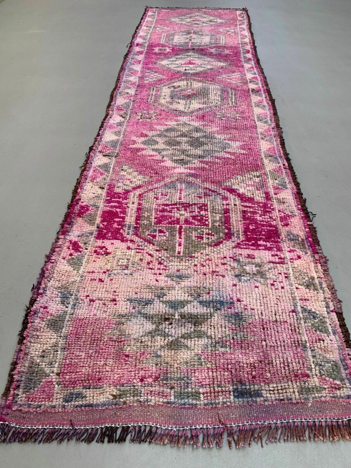 Vintage Turkish Tribal Runner 355x90 Cm Veg Dye Wool Rug Tribal, Handmade