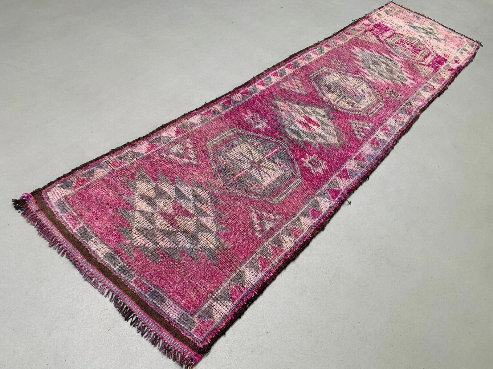 Vintage Turkish Tribal Runner 355x90 Cm Veg Dye Wool Rug Tribal, Handmade photo for sale