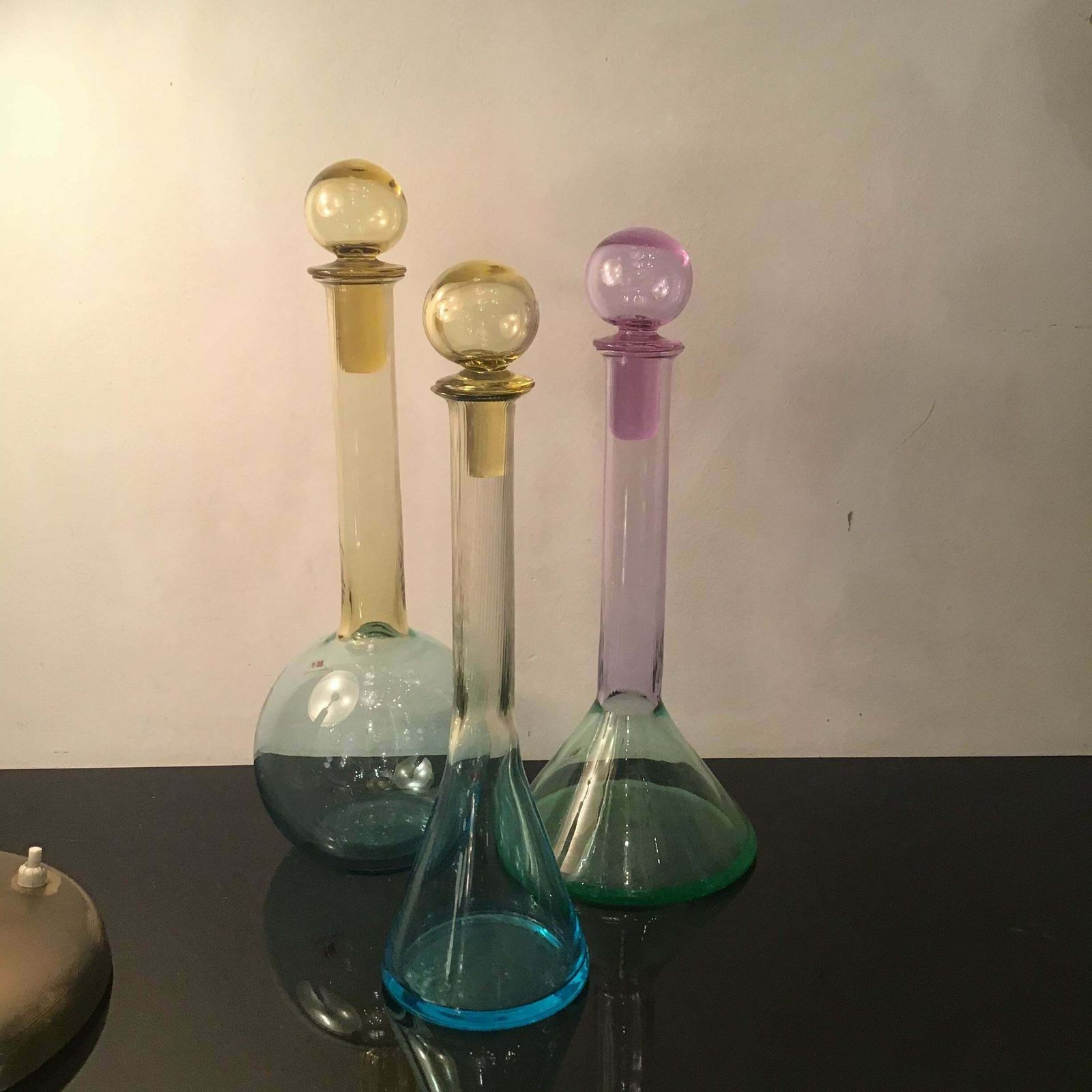 Carlo Moretti Set Of 3 Red White Rose' Wine Bottles Murano Glass 1970 Italy photo buy