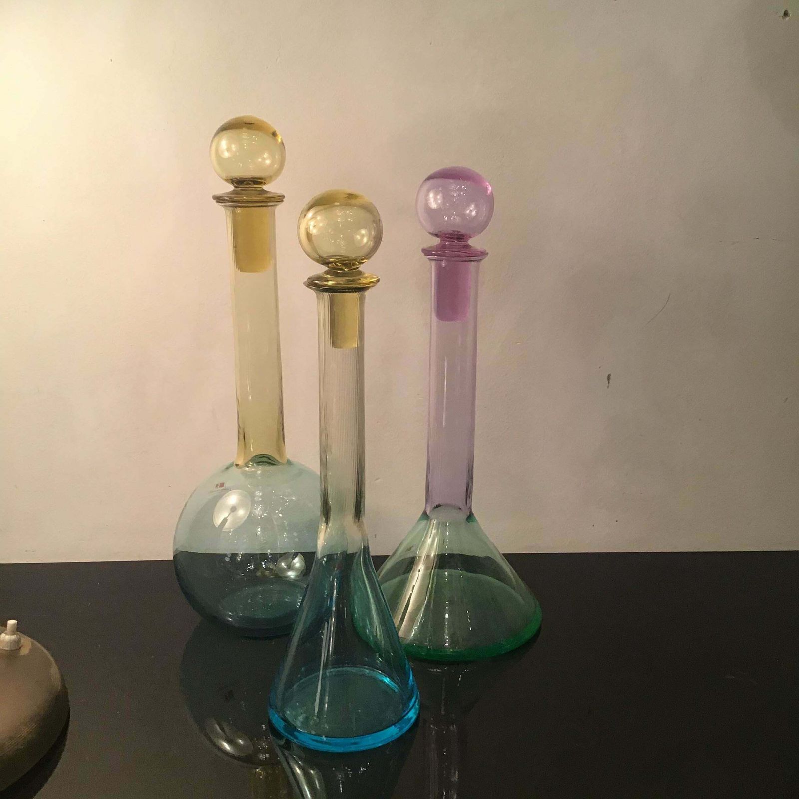 photo for sale Carlo Moretti Set Of 3 Red White Rose' Wine Bottles Murano Glass 1970 Italy