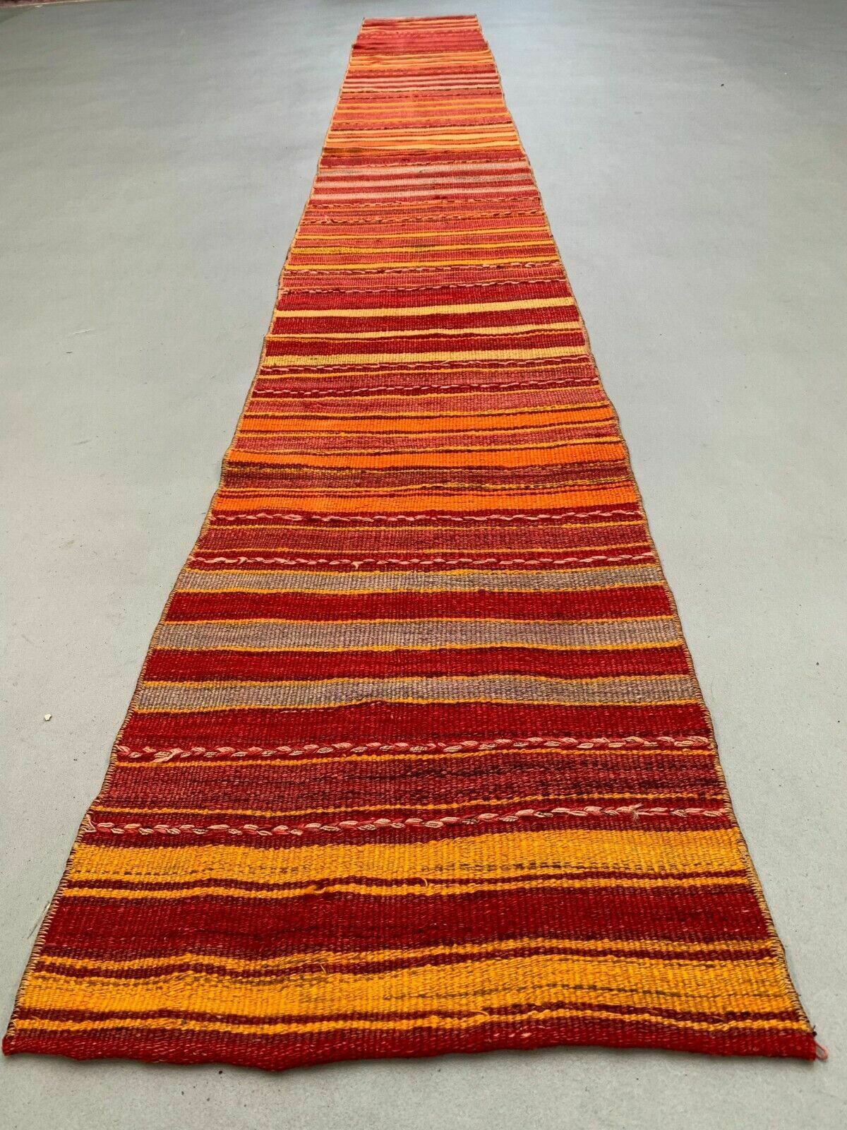 Old Turkish Narrow Kilim Runner 405x49 Cm Shabby Chic, Vintage Kelim