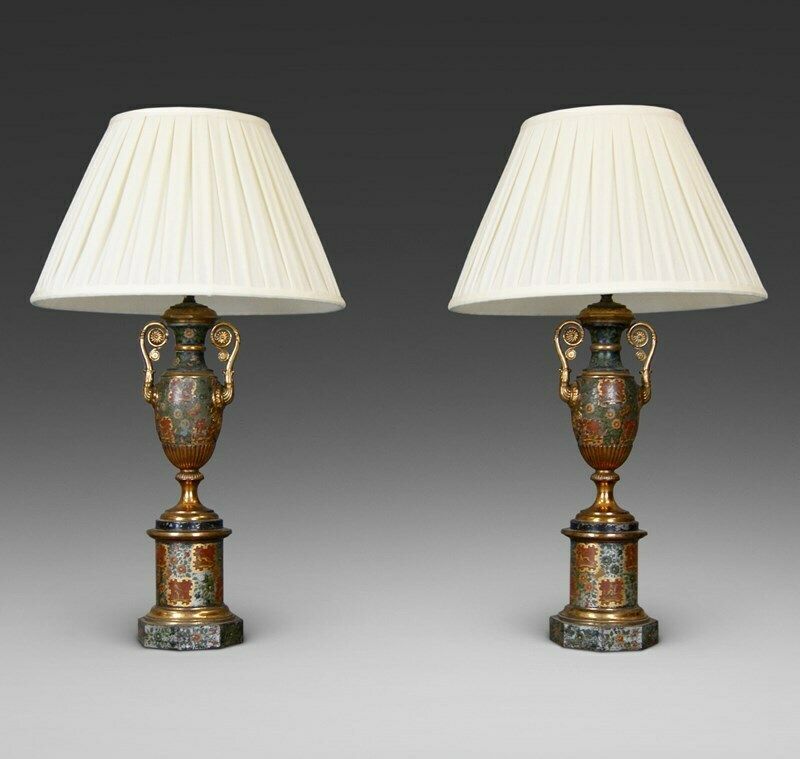 A Very Rare Pair Of French Toleware Lamps