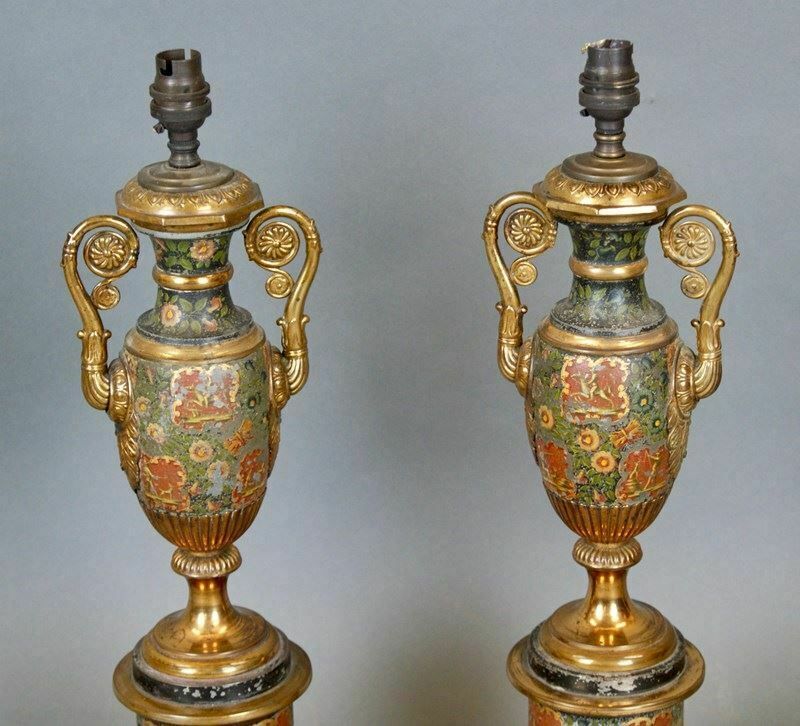 A Very Rare Pair Of French Toleware Lamps photo furniture
