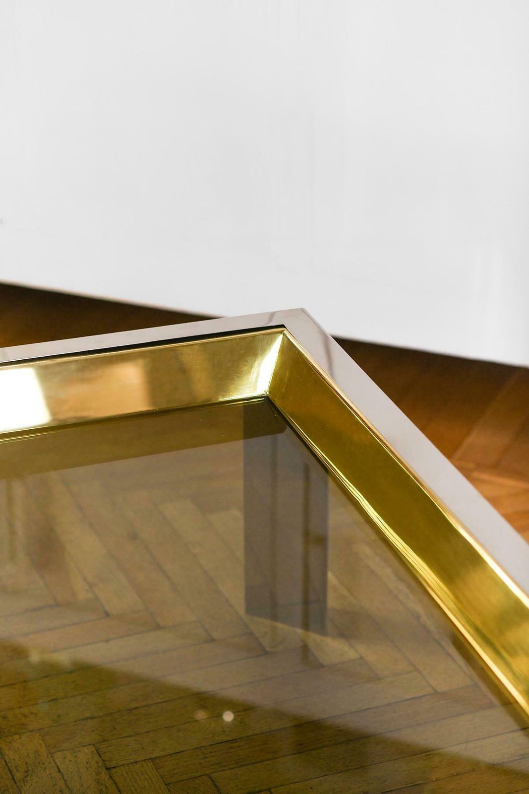 Coffee Table In Brass And Chromed Metal With Glass Top, Italy 1970 photo vinterior