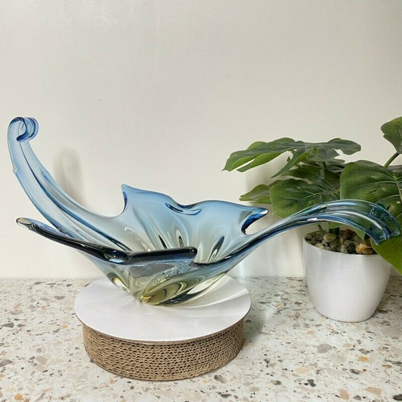 Large Murano Center Bowl In Blue And Amber Sommerso Technique