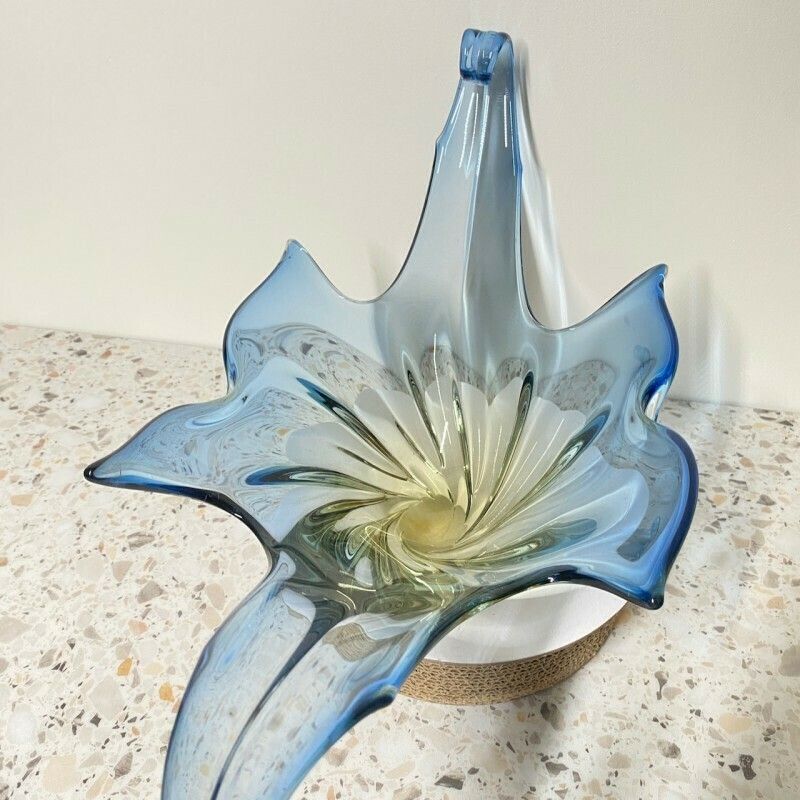 photo furniture Grote Murano Schaal In Blauw En Amber, Sommerso Techniek