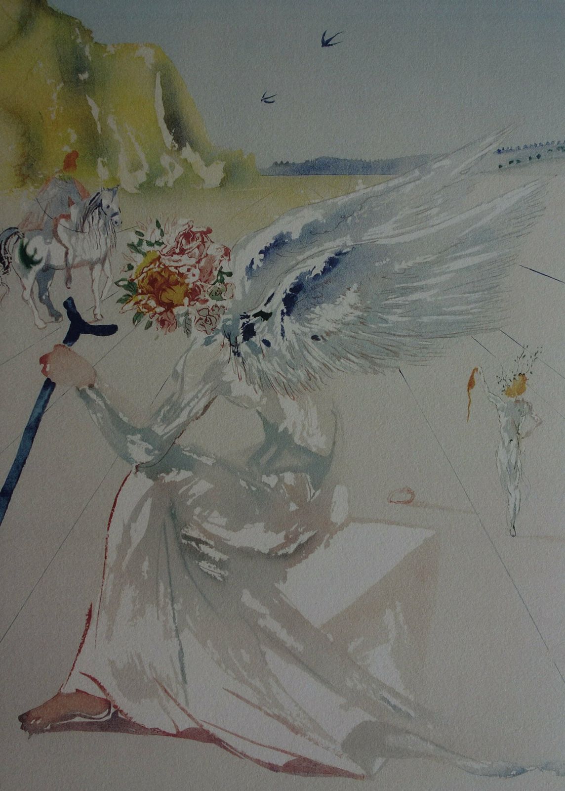 Fine Surrealist Limited Edition Print, Angel, Salvador Dali, Signed & Numbered In Pencil photo furniture