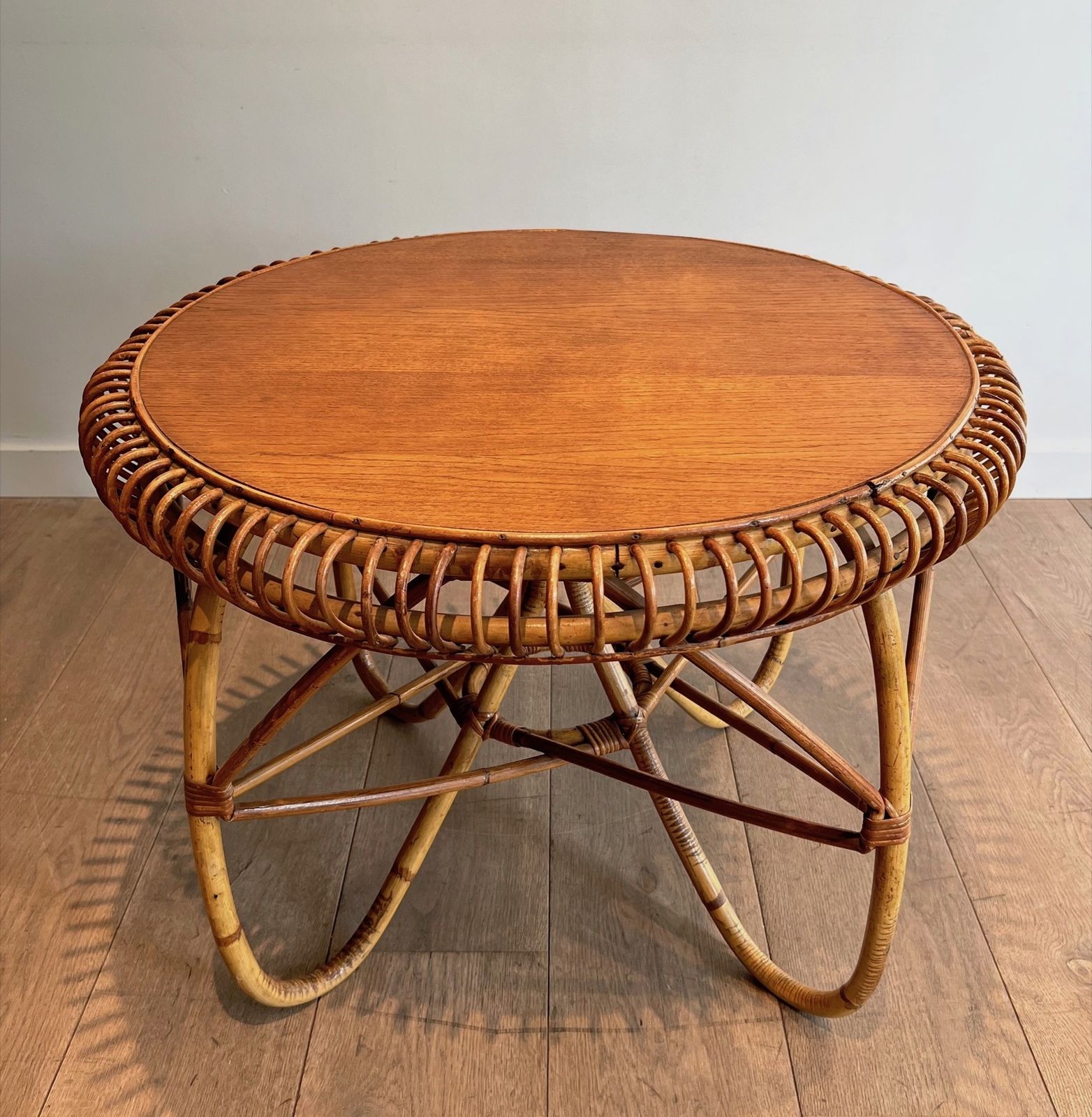 Round Rattan Coffee Table In The Taste Of Franco Albini photo furniture