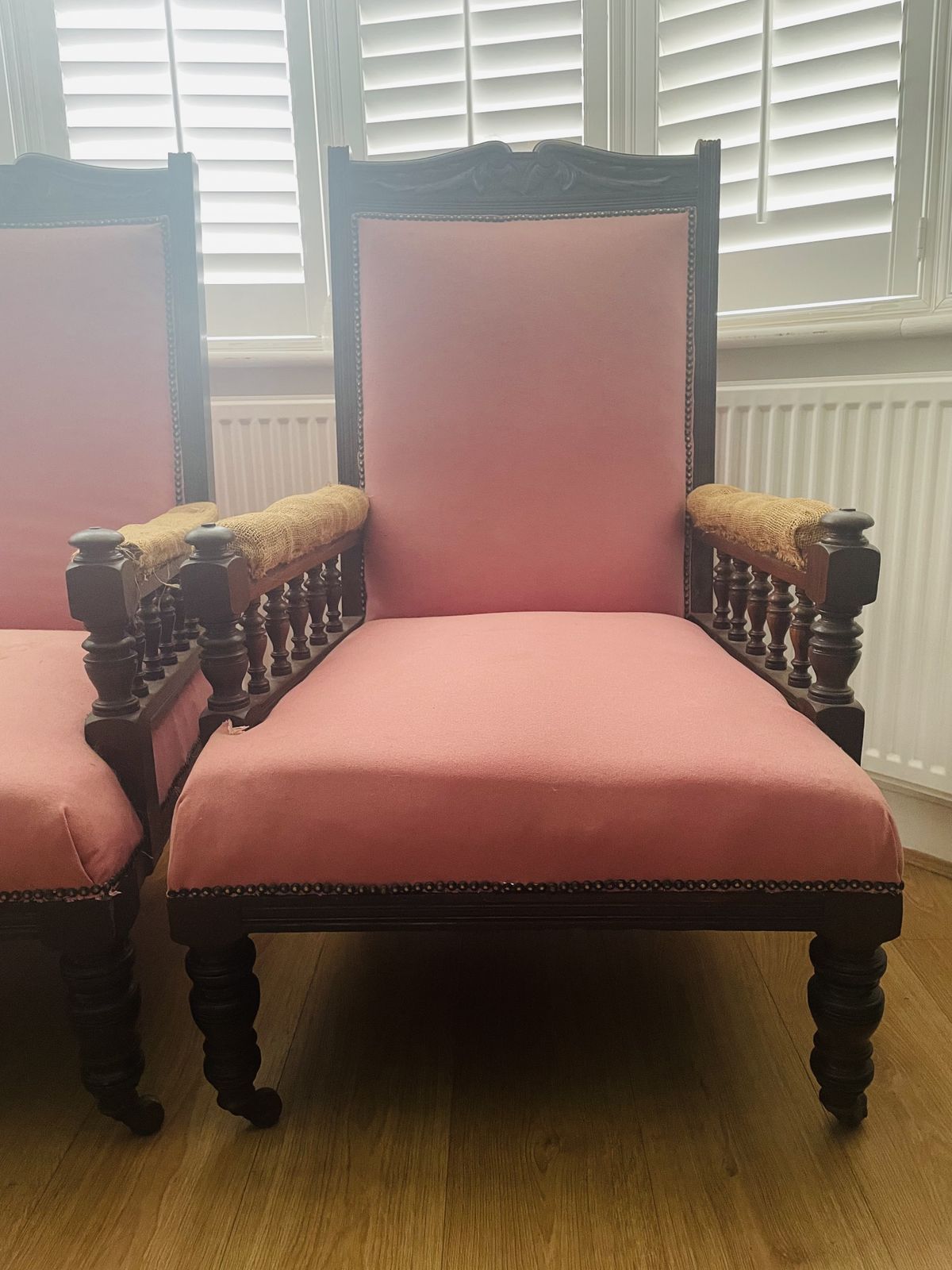 Pair Of Beautiful Large Edwardian Style Armchairs, Dark Wood