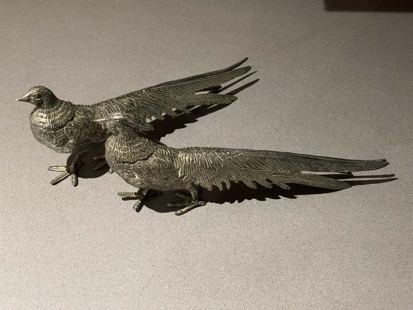 photo furniture Large Silver Peacock Stand, Antique Pair Of Decoration Object Home Decor Bird