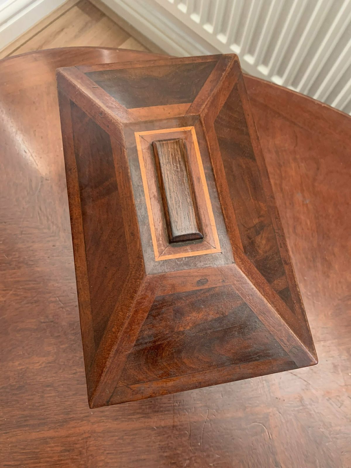 A Substantial Antique Victorian Sarcophagus Flame Mahogany Twin Tea Caddy photo 225.0