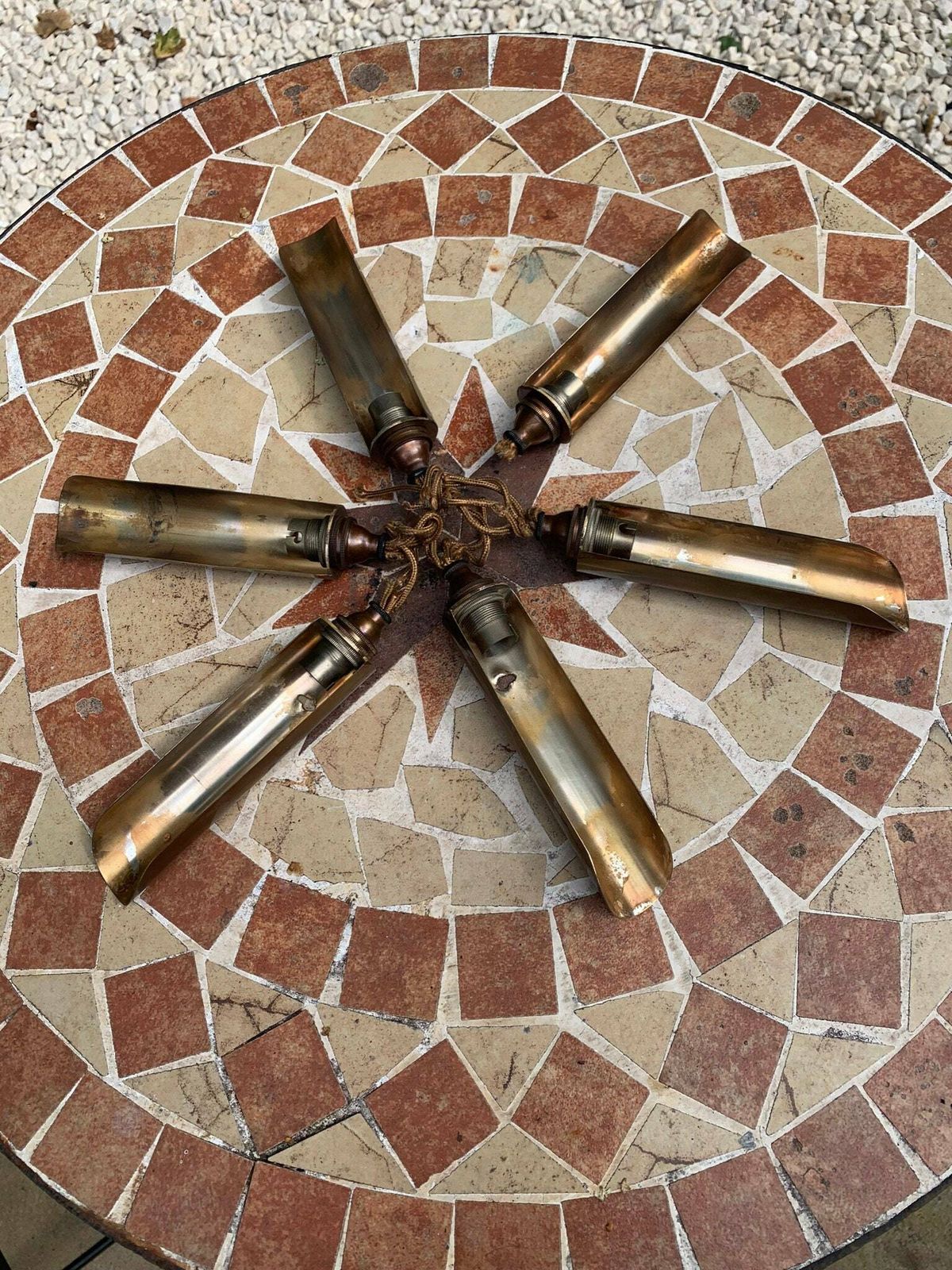 A Rare Set Of Six Original Art Deco Wall Lights/Sconces Trench Art ‘Bullet Lights’ In Solid Brass 35 Cal Shell Casings photo furniture