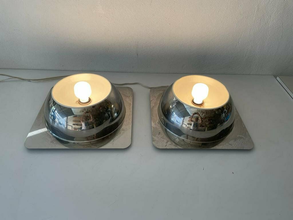 Rare Space Age Pair Of Chrome Sconces Or Ceiling Lamps By Reggiani, 1970s, Italy photo furniture