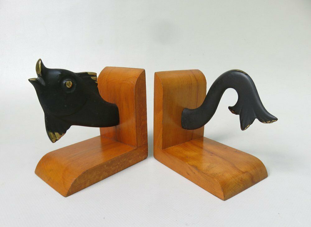 Fish Bookends In Bronze Black And Teak In The Style Of Walter Bosse 1950s Set Of 2 photo furniture