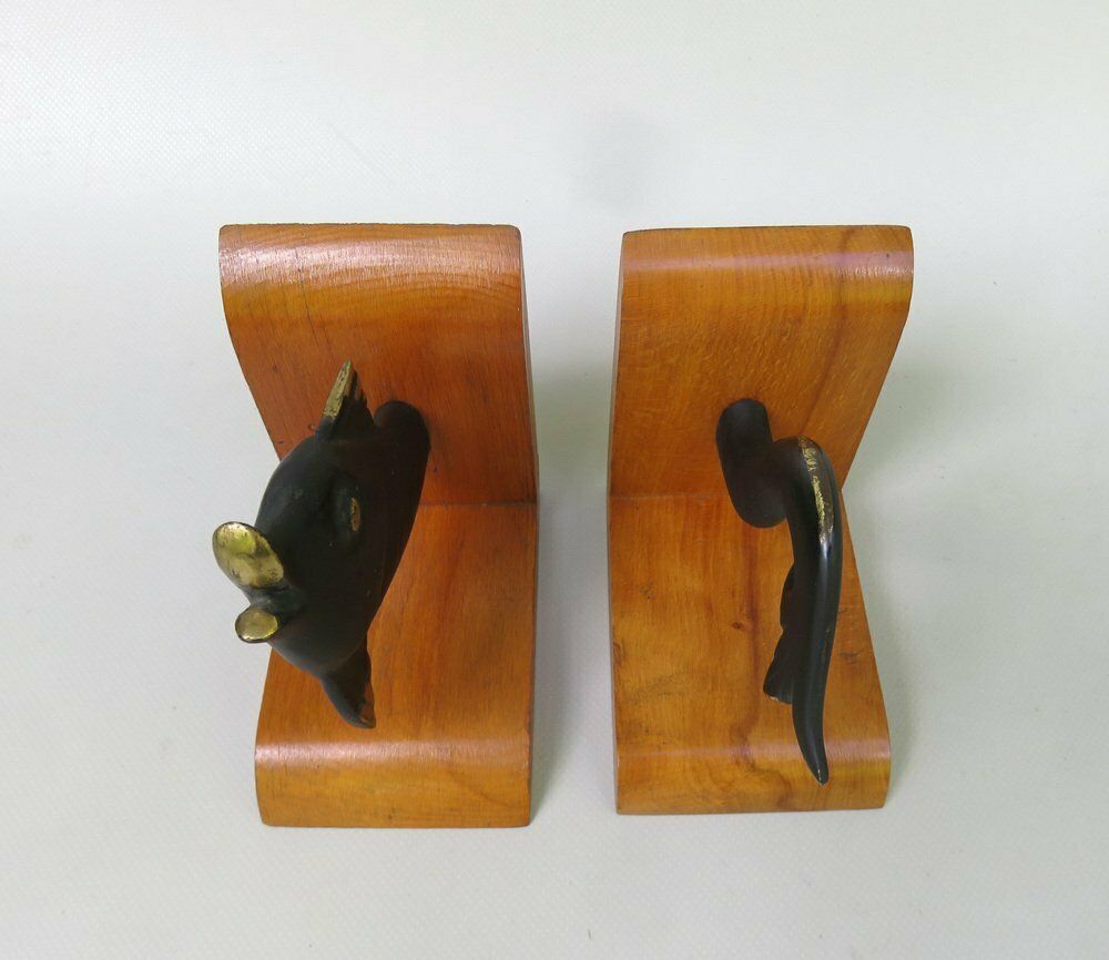 Fish Bookends In Bronze Black And Teak In The Style Of Walter Bosse 1950s Set Of 2 photo 1354.05