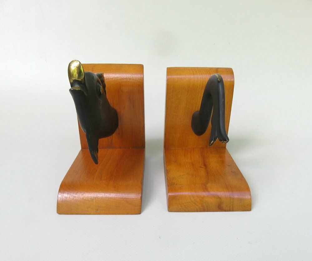 Fish Bookends In Bronze Black And Teak In The Style Of Walter Bosse 1950s Set Of 2 photo vinterior