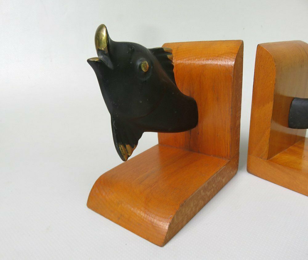 Fish Bookends In Bronze Black And Teak In The Style Of Walter Bosse 1950s Set Of 2 photo buy
