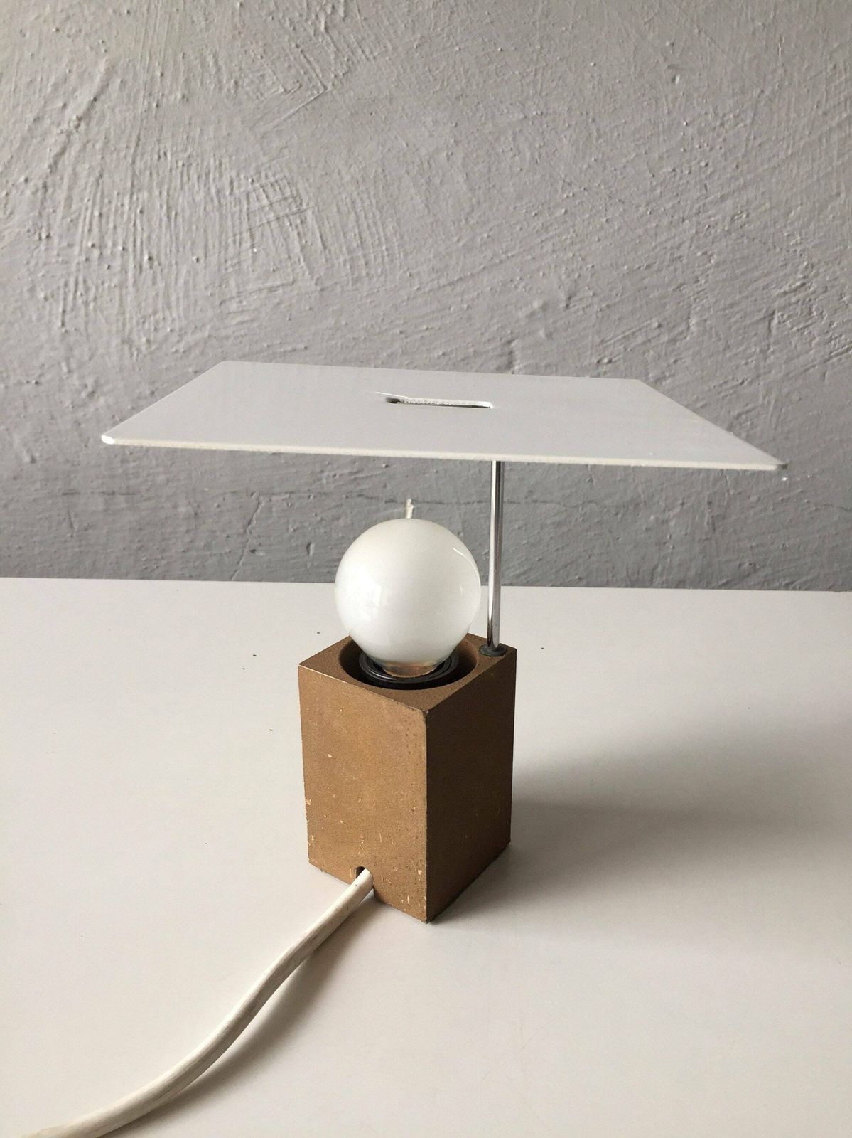 Arteluce Italy Model 610 Table Lamp   Stone Base   Metal Square Lampshade   70s Italian Design By Antonio Macchi Cassia