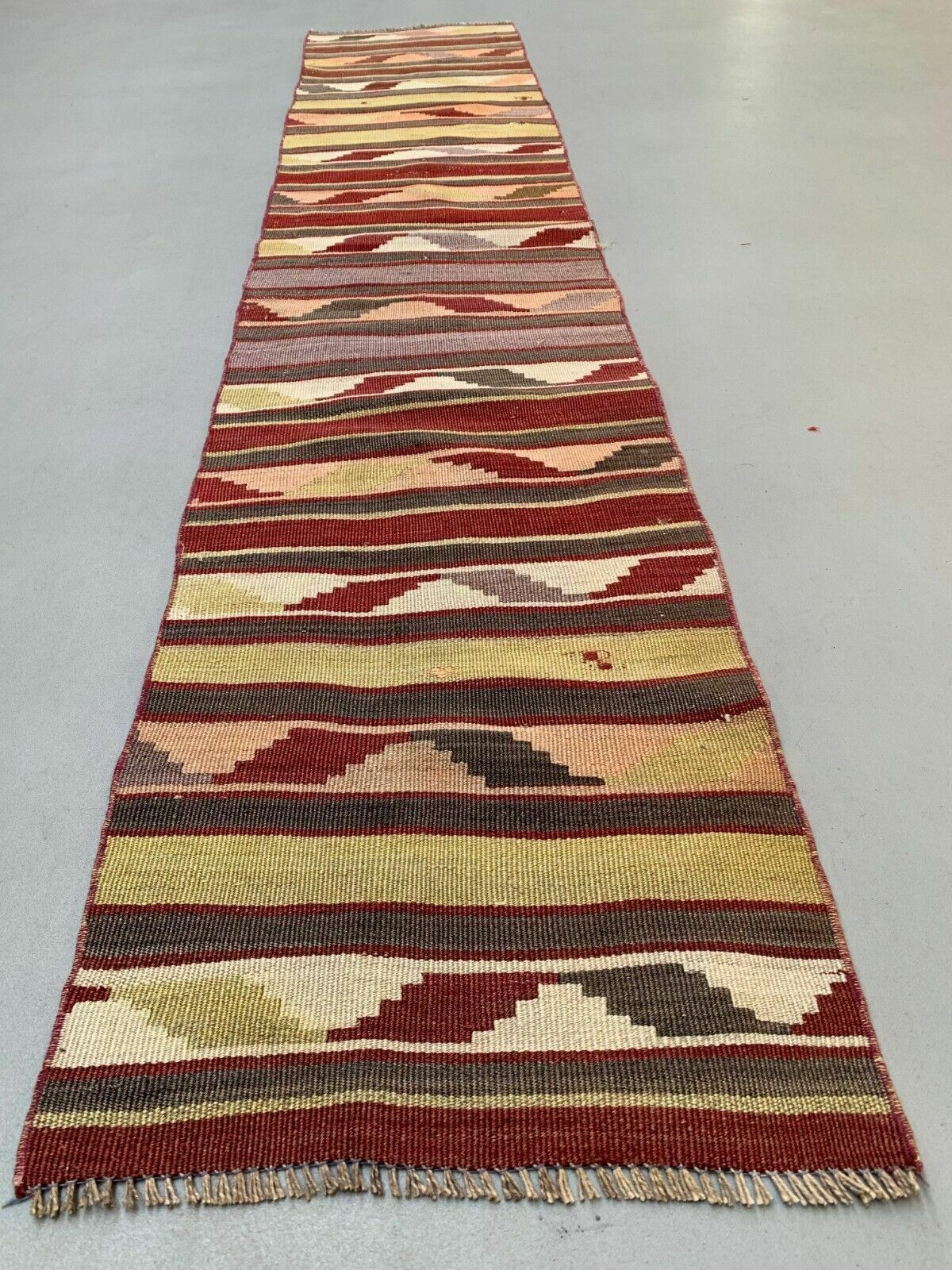 Old Turkish Narrow Kilim Runner 270x53 Cm Shabby Chic, Vintage Kelim