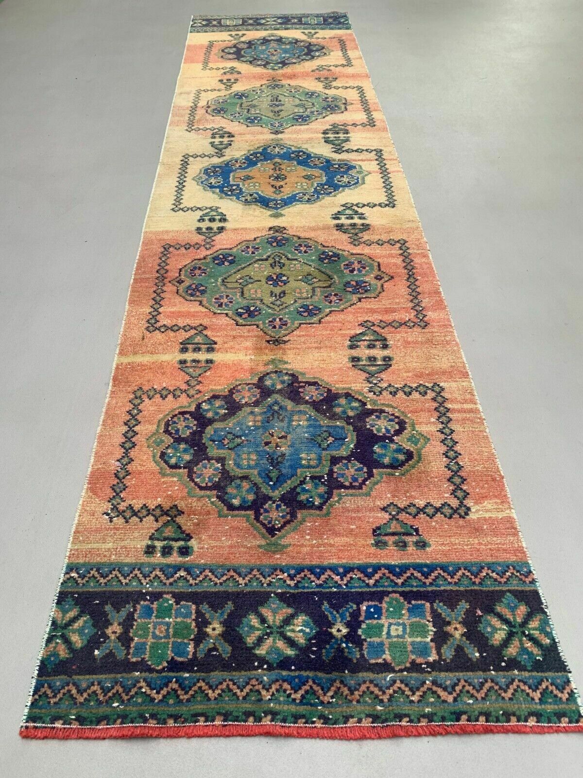 Distressed Turkish Runner 335x81 Cm Wool Vintage Tribal Rug photo furniture