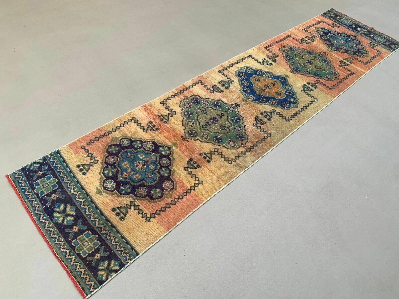 Distressed Turkish Runner 335x81 Cm Wool Vintage Tribal Rug photo Textiles
