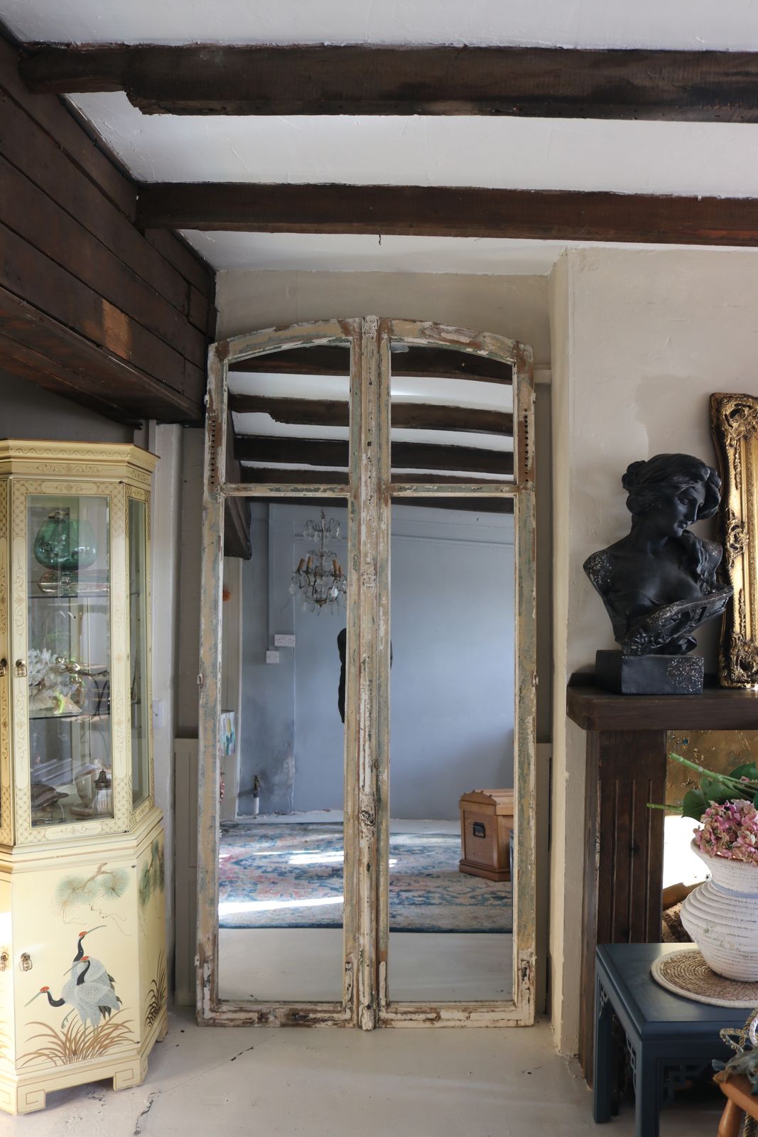 photo buy Huge Floor Standing Antique French Mirrors 232cm High X 110cm W Chateau Door Frame Mirrors Arched Top
