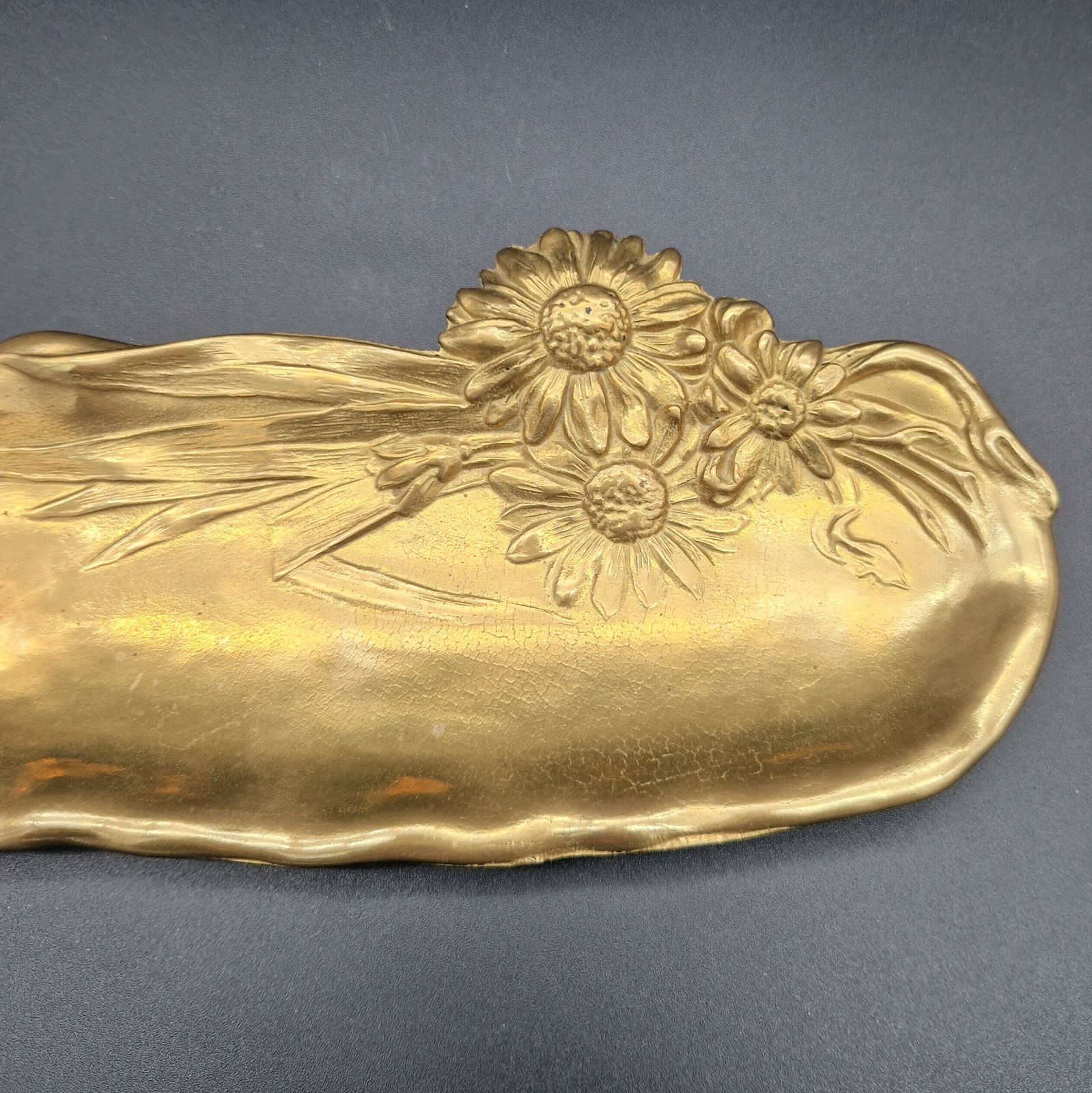 Art Nouveau Tray With A Floral Motif Made Of Brass. 1900   1920 photo for sale