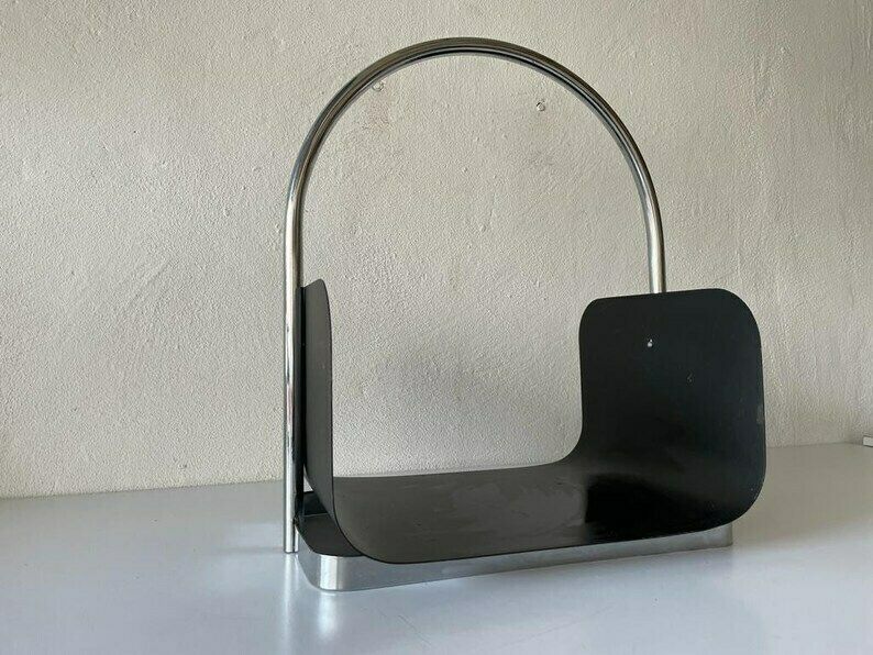 Modernist Arc Shaped Chrome And Black Metal Magazine Stand, 1970s, Germany photo Home Decor