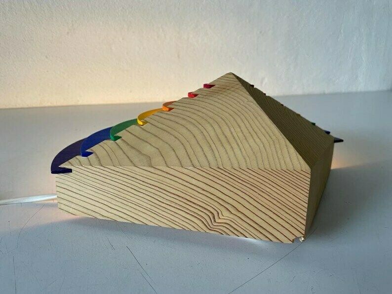 photo furniture Rainbow Design Wood Night Lamp By Kiener Zürich, In Style Of Memphis Group, 1980s, Switzerland