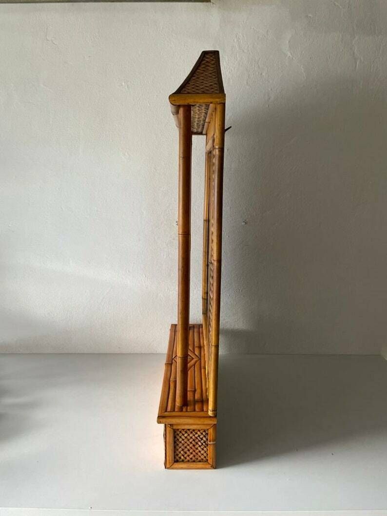 Beautifully Hand Crafted Bamboo Xl Wall Mirror With 2 Drawers, 1960s photo Home Decor