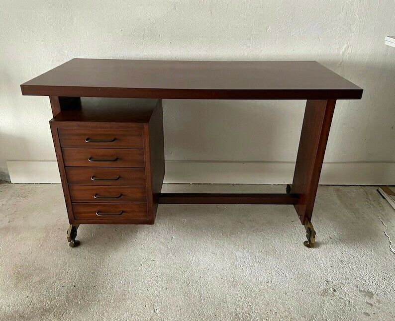 Mid Century Modern Italian Desk With 5 Drawers, 1960s, Italy