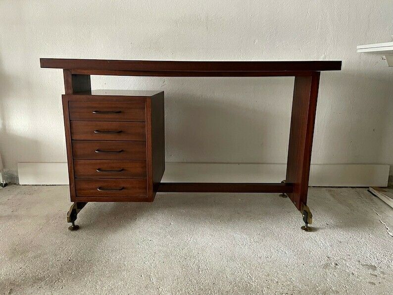 Mid Century Modern Italian Desk With 5 Drawers, 1960s, Italy photo furniture