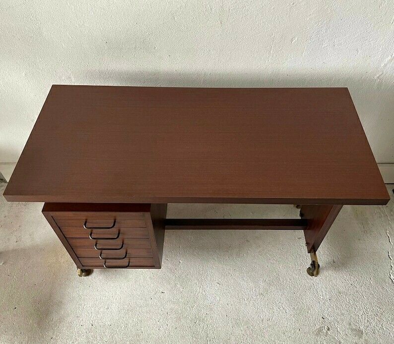 Mid Century Modern Italian Desk With 5 Drawers, 1960s, Italy photo Furniture