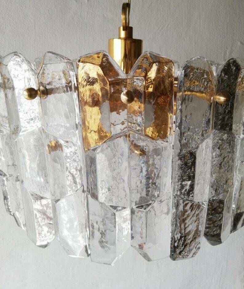 J. T. Kalmar   Franken Kg Ice Glass & Brass Chandelier   1970s Austria photo Lighting