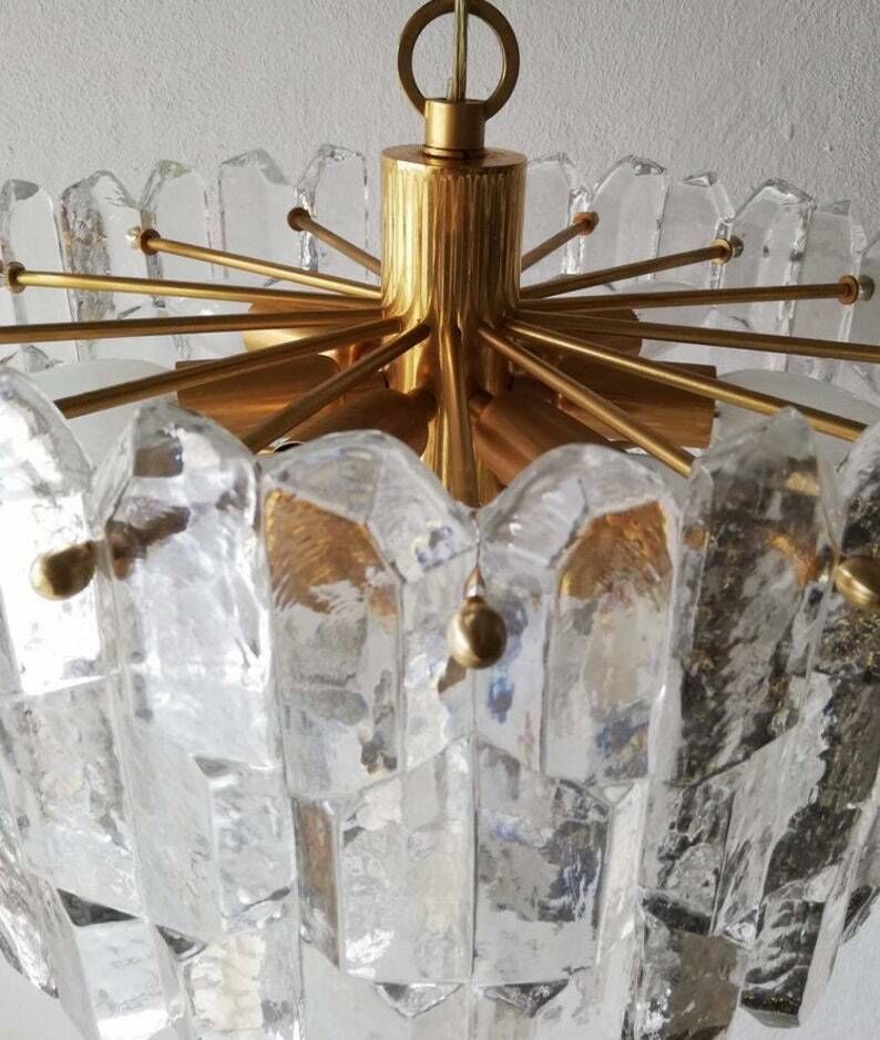 J. T. Kalmar   Franken Kg Ice Glass & Brass Chandelier   1970s Austria photo 3156.0