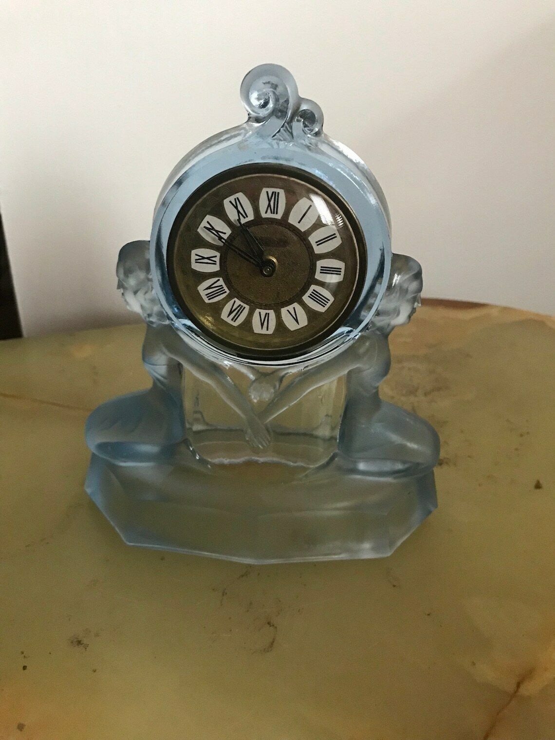 Beautiful Rare Antique Art Deco Figural Opalescent Glass Clock (Working) Walther & Sohne ‘Windsor’