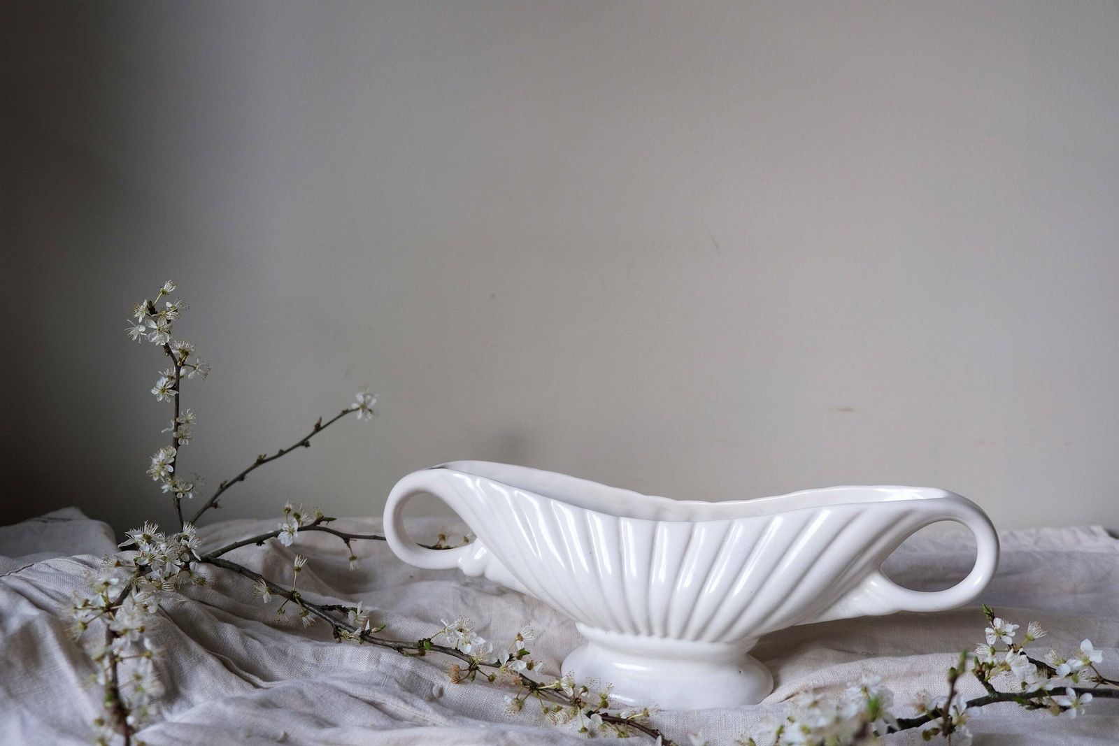 photo furniture Vintage Mantle Vase With Twin Handle, Art Nouveau Vase, Vintage White Posy Vase