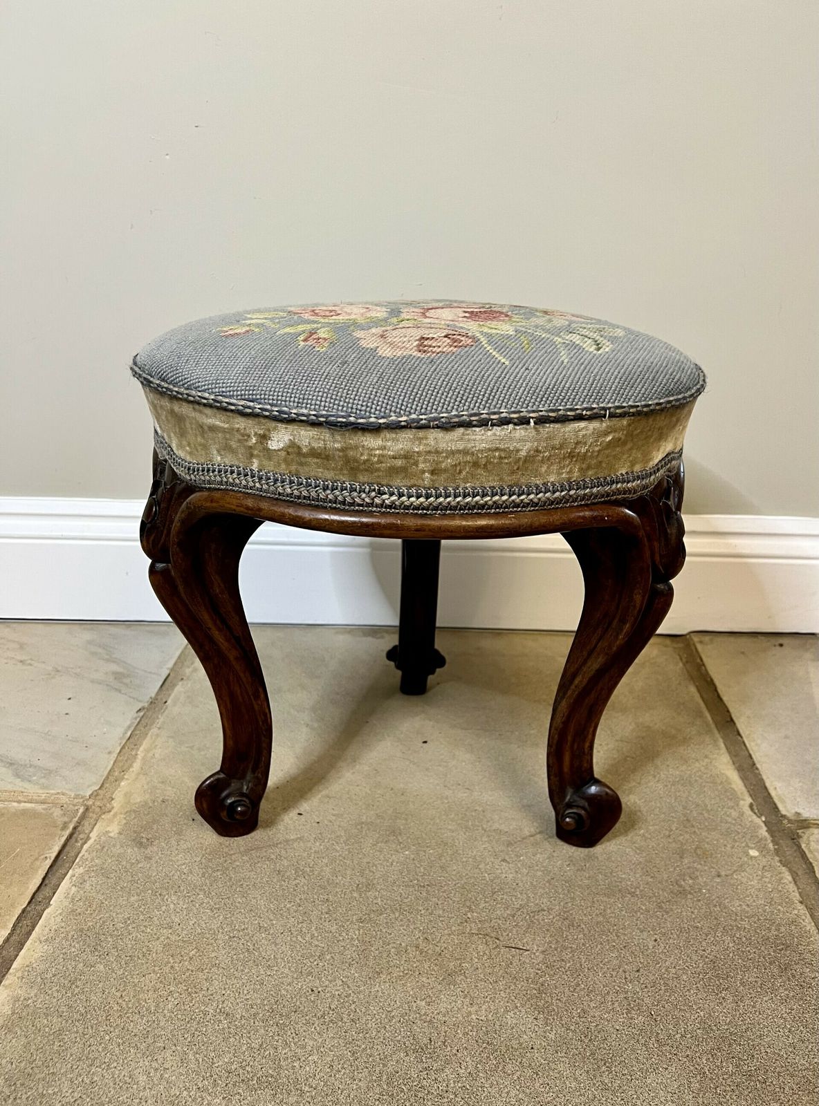 Victorian Quality Carved Walnut Stool