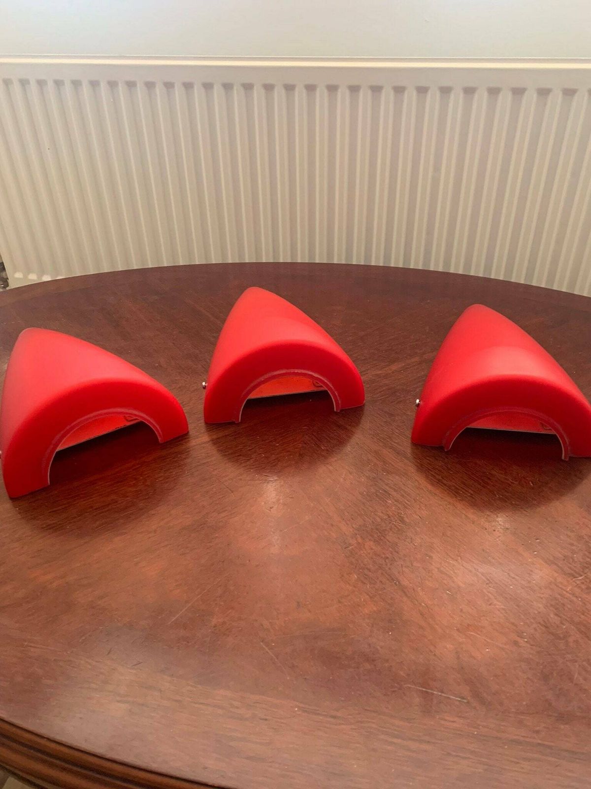 photo for sale Original Vintage Trio Of Vianne Mcm Satin Glass Odeon Wall Lights/Sconces In Crimson Red