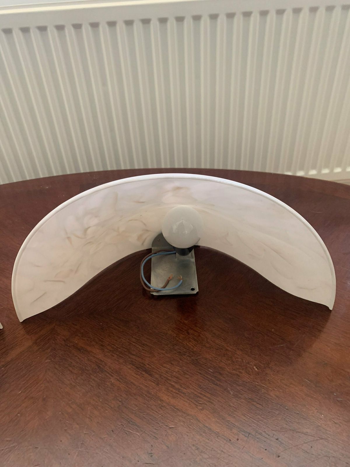 A Classy Vintage Pair Of Art Deco Style Cased Glass Odeon Wall Lights/Sconces White Marbled Effect photo vintage