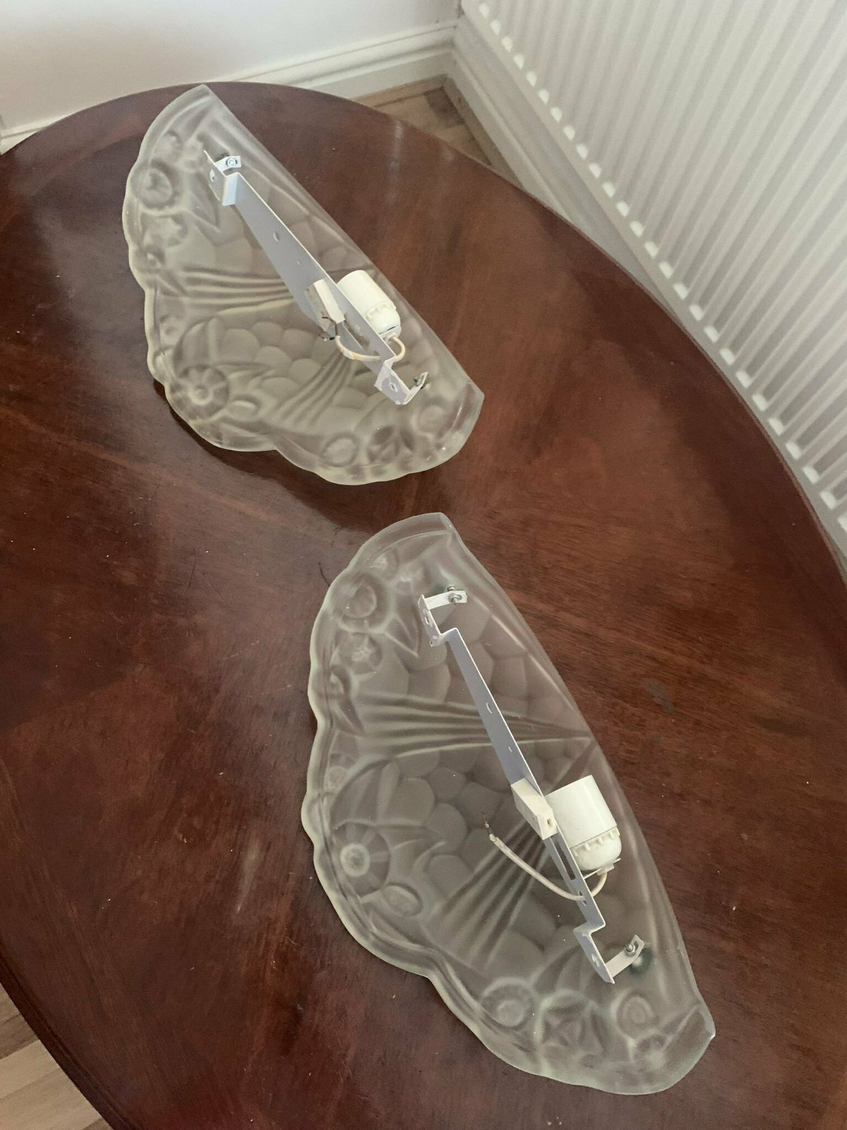 photo furniture An Original Antique Pair Of French Art Deco Pressed Frosted Glass Odeon Wall Lights/Sconces By Degue
