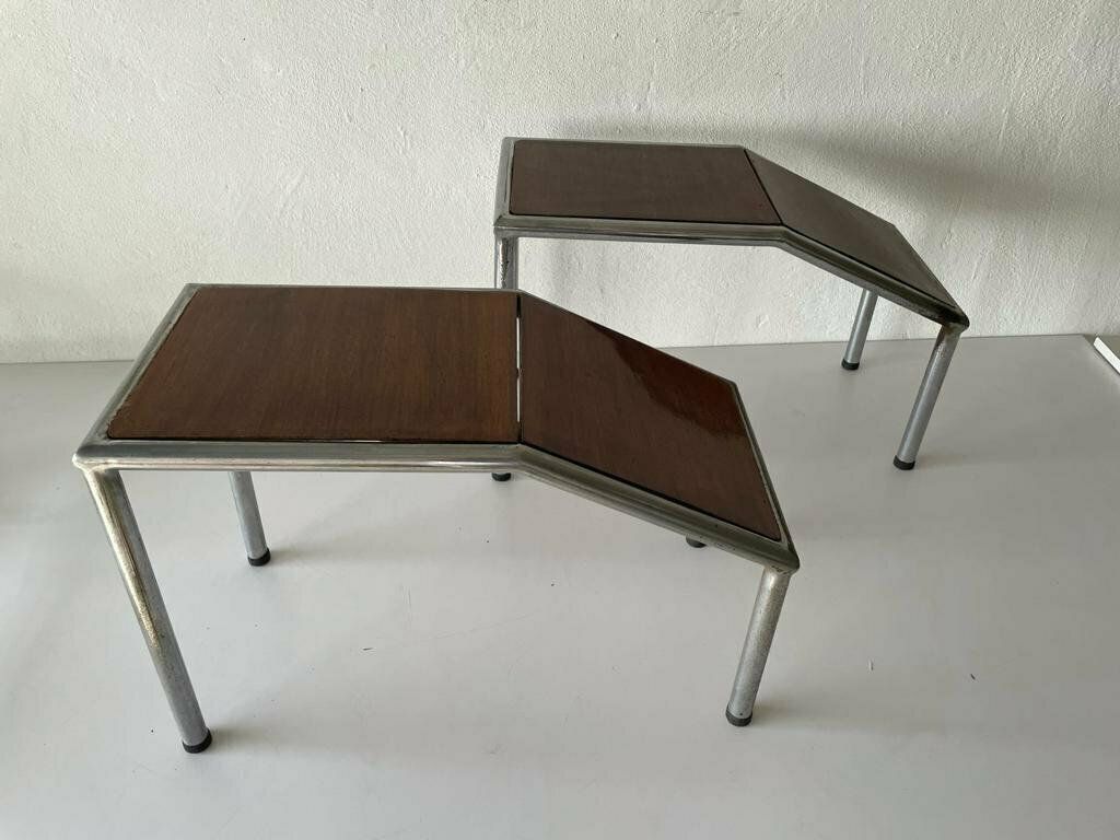 Italian Design Wooden And Thick Metal Body Pair Of Shoe Fitting Stools Or Tables For Creative Purposes, 1970s, Italy photo furniture
